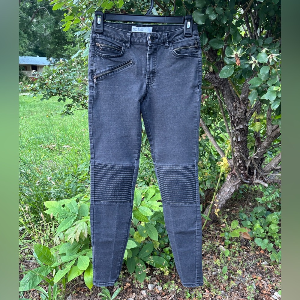 Zara Gray Skinny Jeans with Moto Ribbed Panels